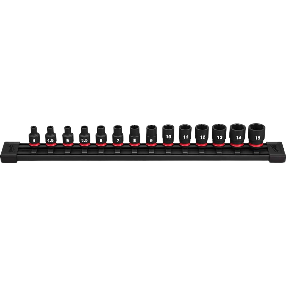 14-piece 1/4" drive impact metric socket set on black rail for hand tools and home improvement projects