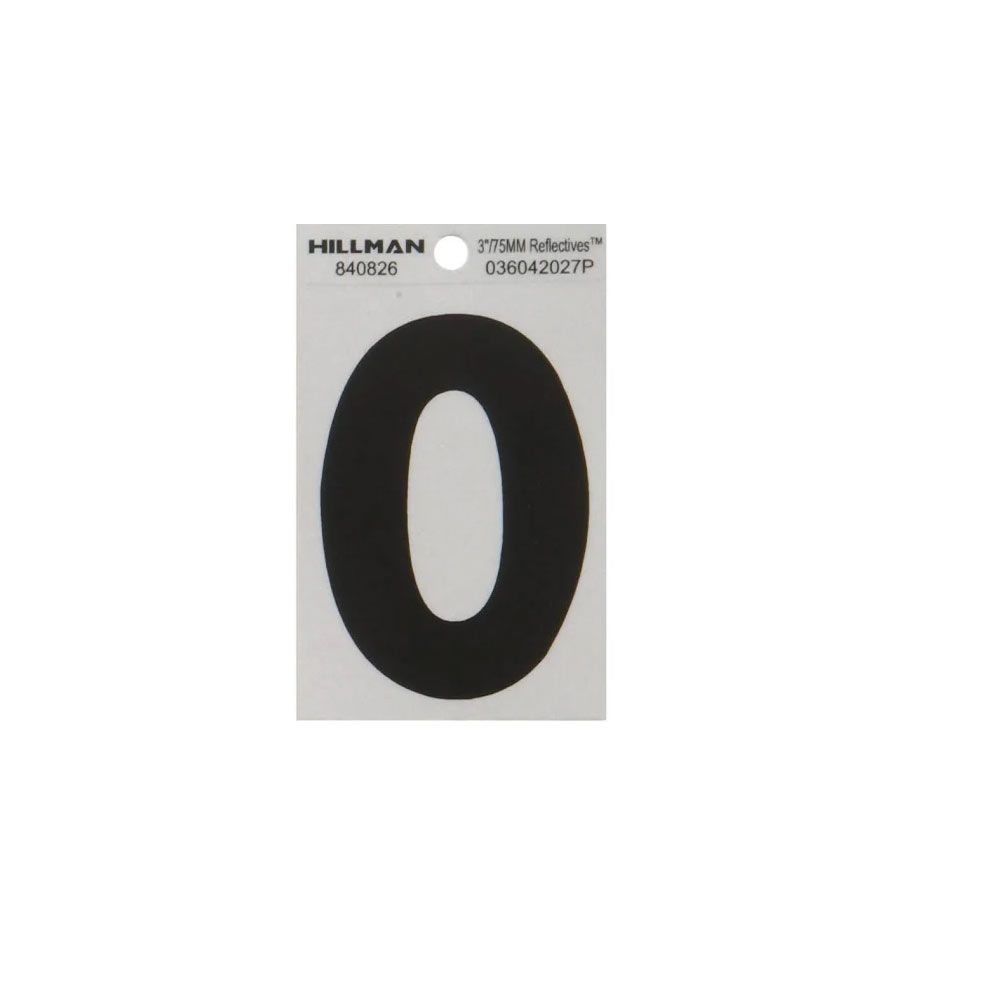 Black and silver reflective number zero decal on white backing for home improvement and tools projects