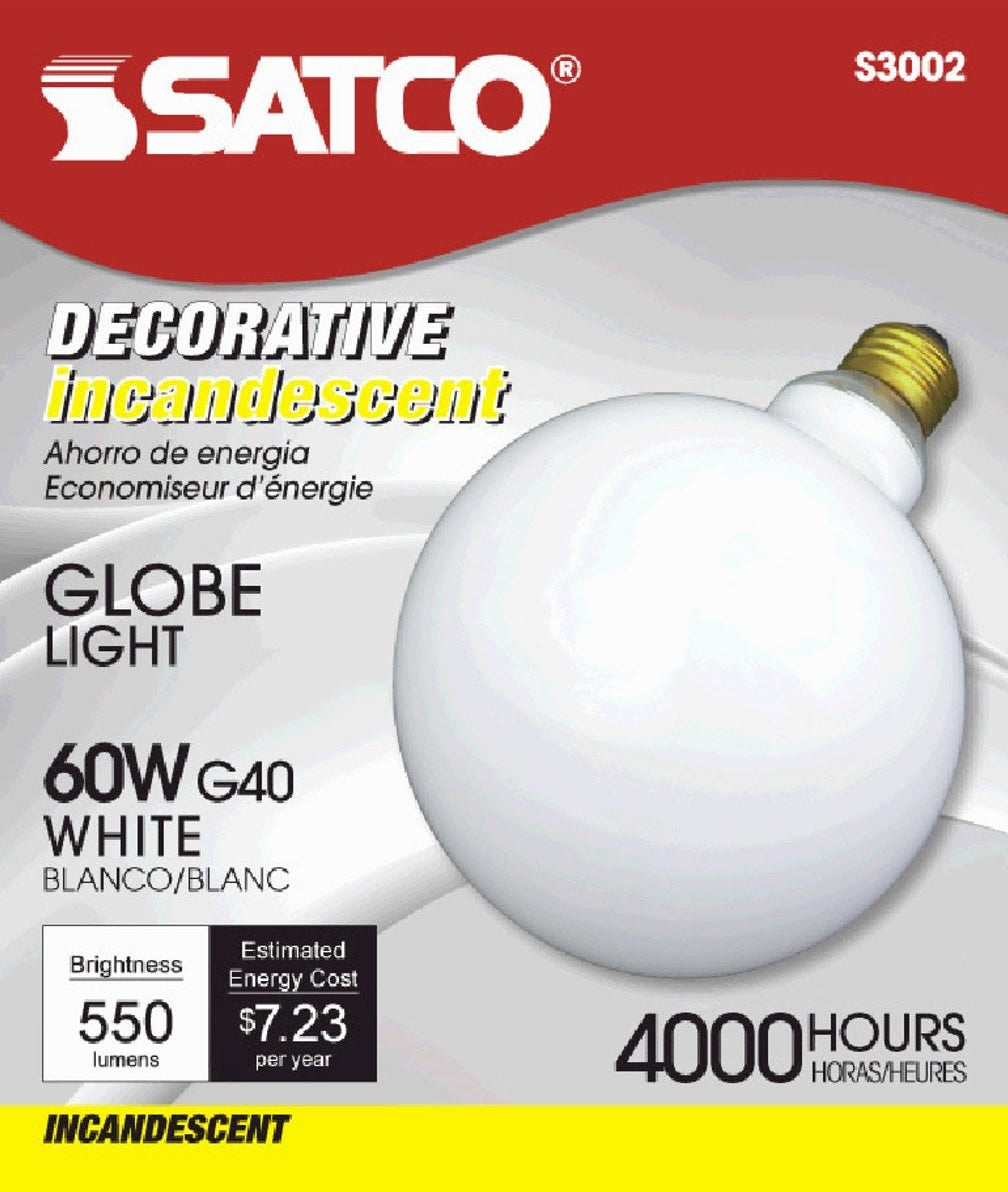 Gloss white globe light bulb with 60 watt incandescent design for lighting and home improvement collections