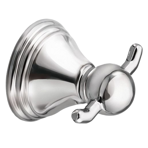 Chrome finished double robe hook with classic rounded design for bathroom home improvement projects