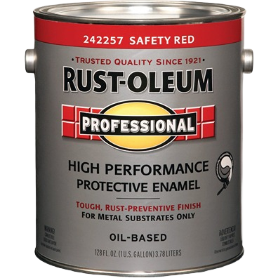 One gallon can of oil-based safety red gloss enamel paint for industrial and home improvement use