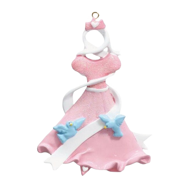 Pink princess dress ornament with glitter and blue bird accents from Christmas Ornaments & Tree Decorations collection