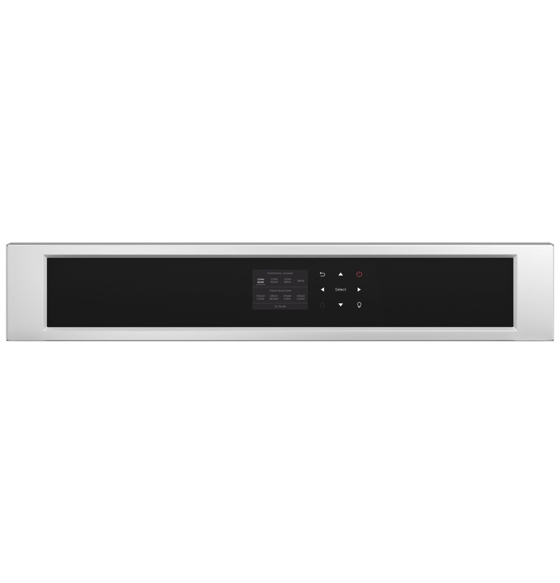 Control panel of stainless steel 30-inch steam oven with digital touchscreen from Wall Ovens and Appliances collections