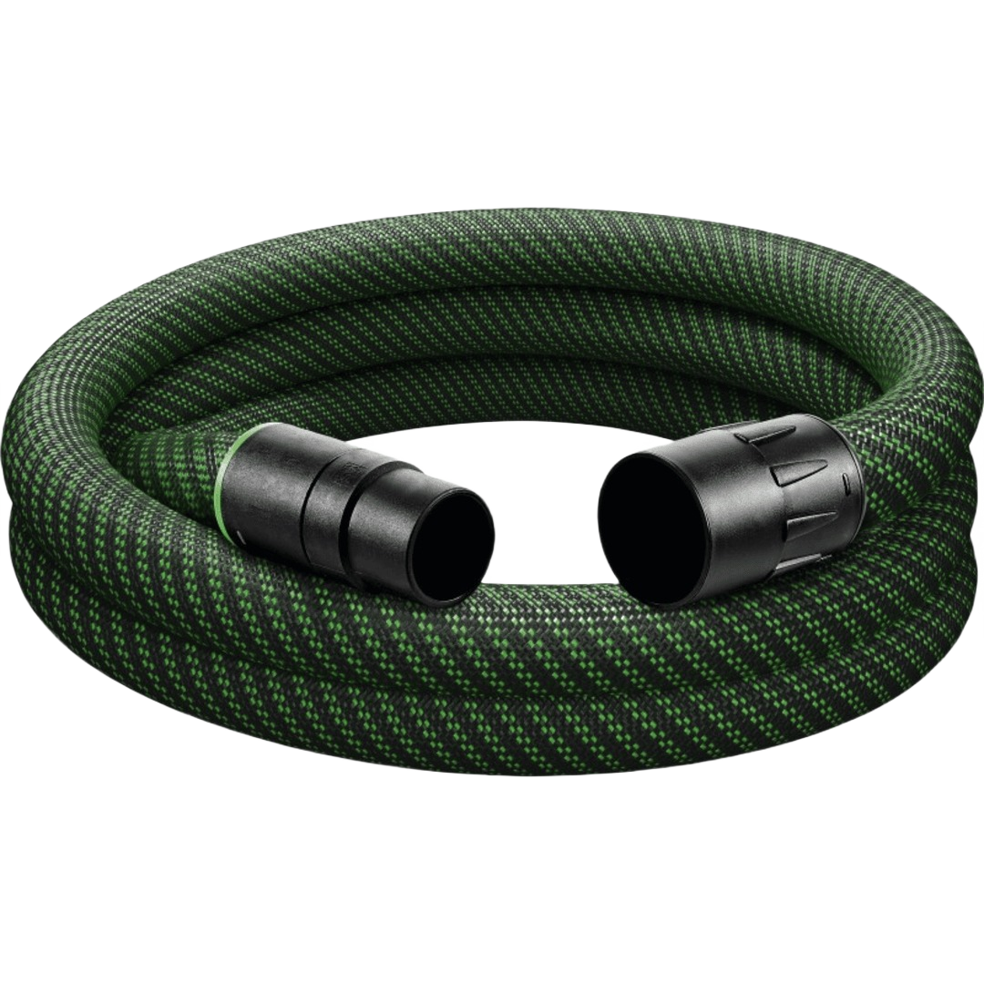 Green and black flexible extractor hose with durable plastic connectors for tools and home improvement tasks