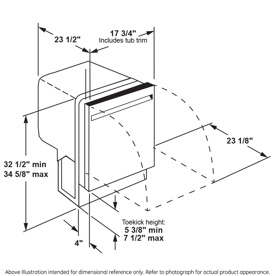 Dimensional diagram of an 18-inch stainless steel dishwasher showing height, width, and depth measurements for installation.