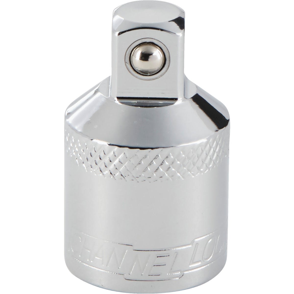 Chrome finish socket adapter with knurled grip for secure tool connections in home improvement use