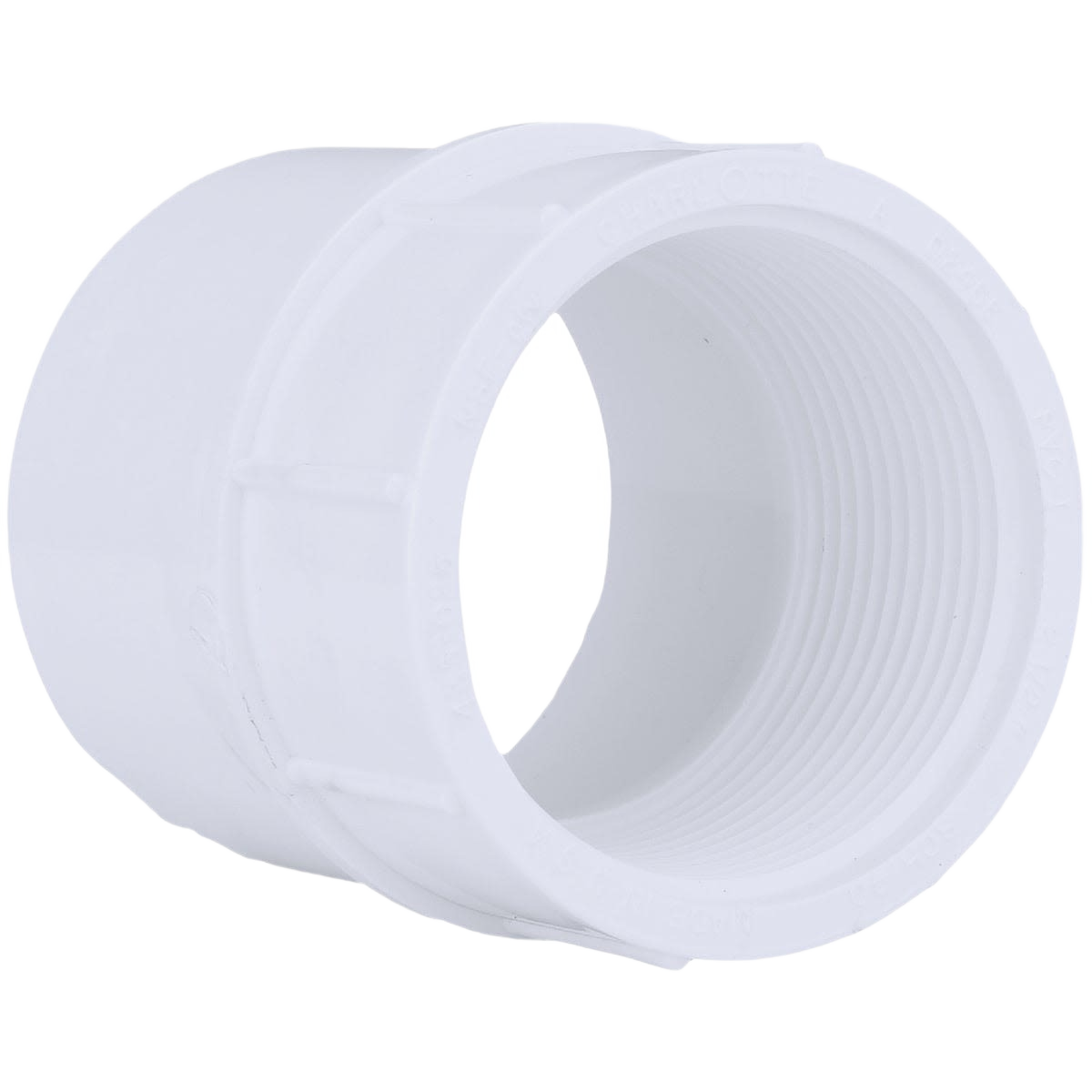 White PVC pipe adapter with female threaded end designed for plumbing and home improvement projects