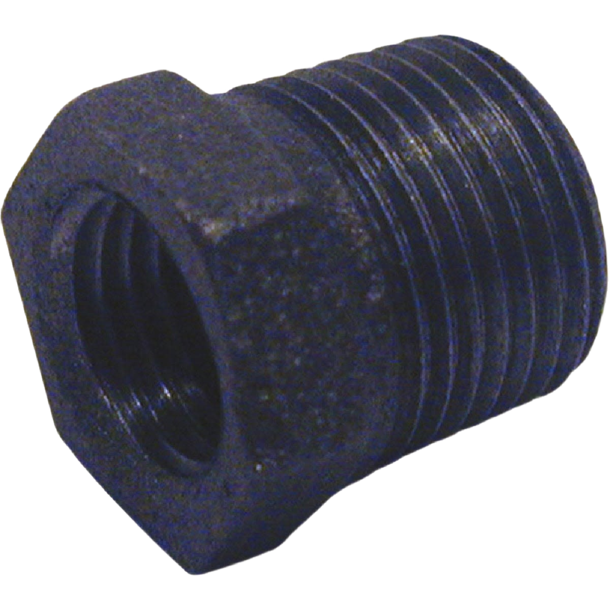 Black malleable iron hexagon bushing for plumbing pipe connections in under $50 home improvement collection