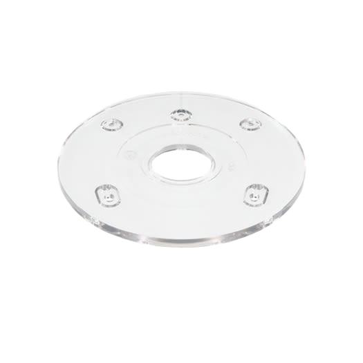 Clear round subbase with threaded guide holes for precise alignment in tools and home improvement projects