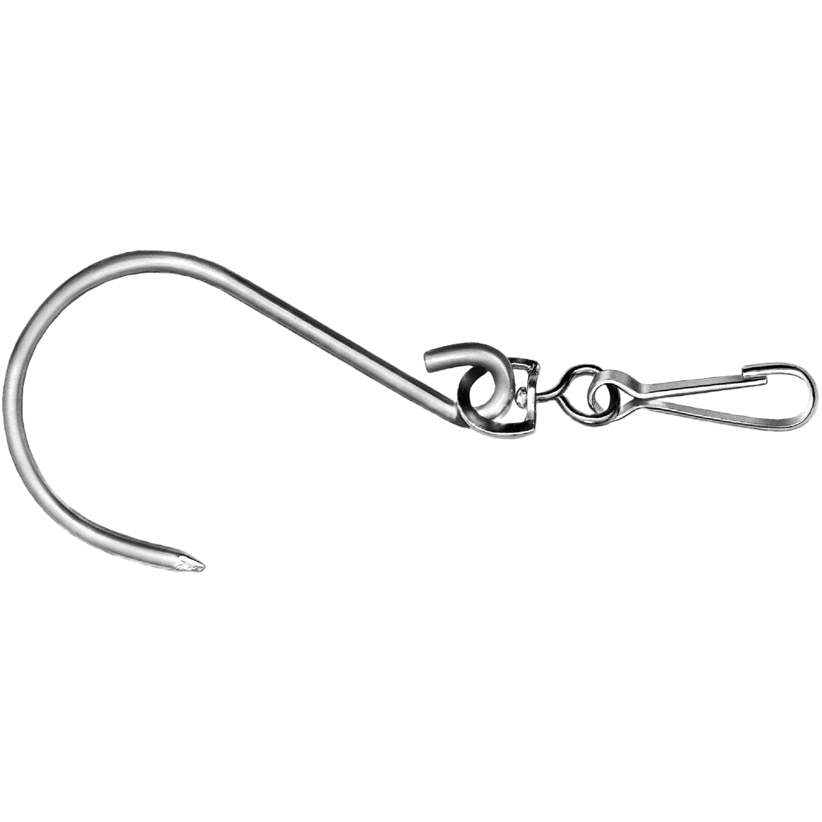Metal swivel hook with clasp designed for securing pails in tools and home improvement applications