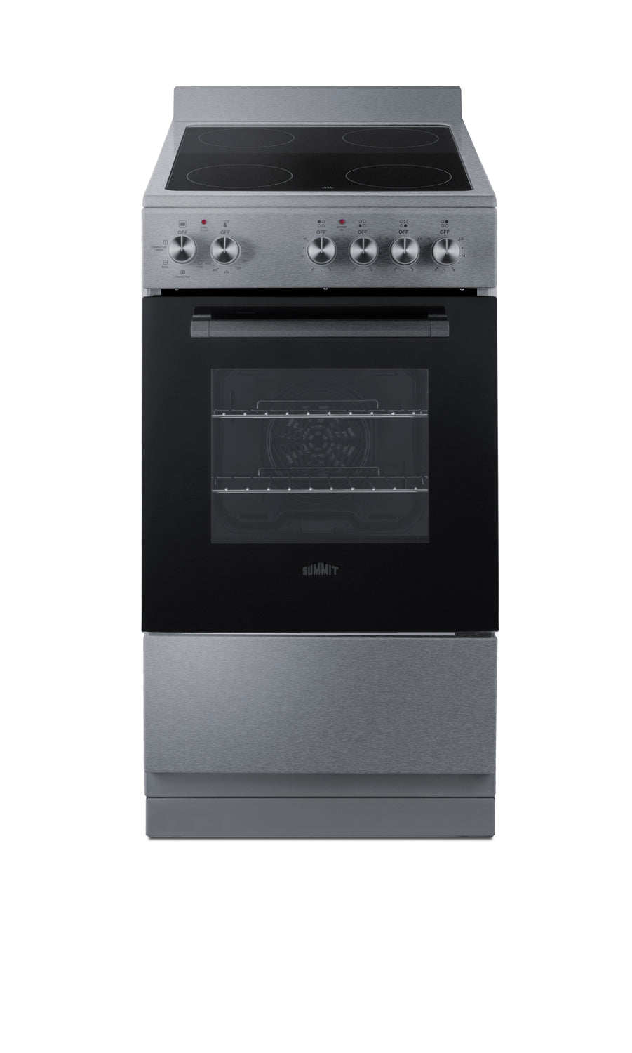 Compact stainless and black electric range with smooth cooktop, oven window, and control knobs from Appliances and Kitchen collections