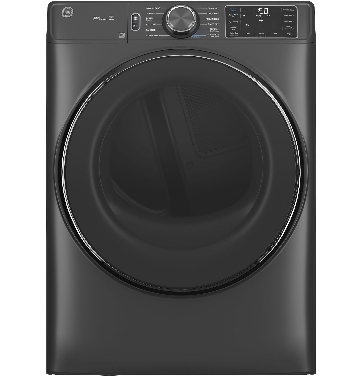 Black smart front load electric dryer with steam and sanitize cycle in Dryers and Appliances collections