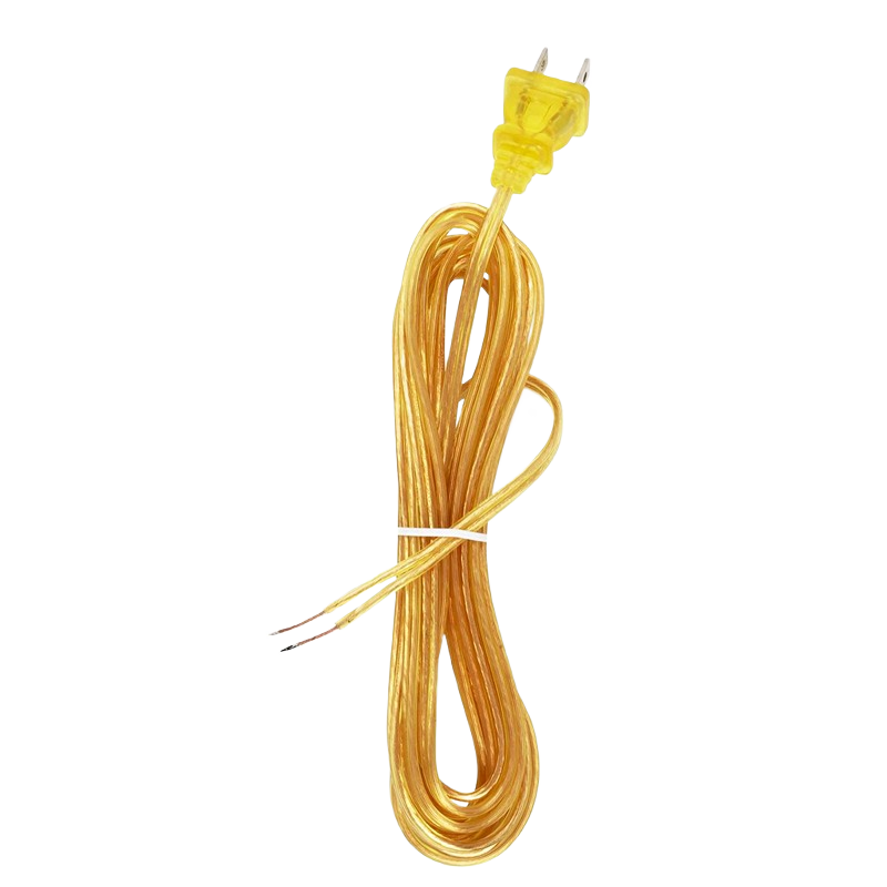 15-foot gold electrical cord set with clear insulation and two-prong plug for lighting and electrical projects under $50