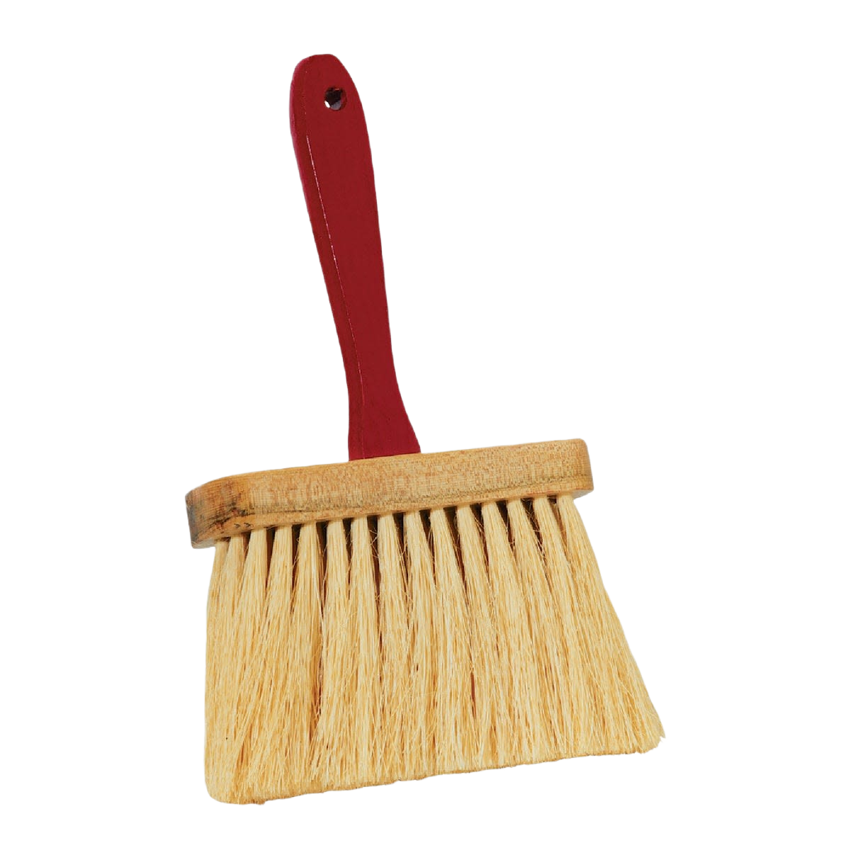 Wide masonry brush with five rows of natural bristles and a red wooden handle for home improvement tasks