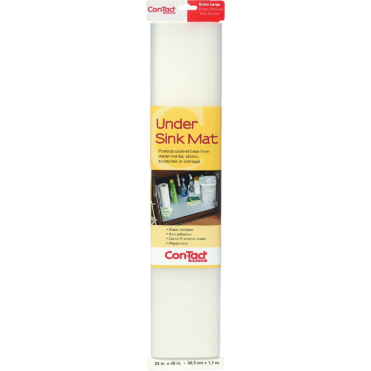 Clear non-adhesive under cabinet shelf liner mat protecting surfaces from water damage and scratches for home improvement use