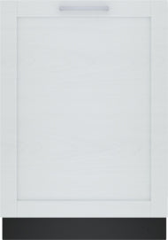 Integrated 24-inch dishwasher with white panel door and recessed handle in kitchenware and appliances collection