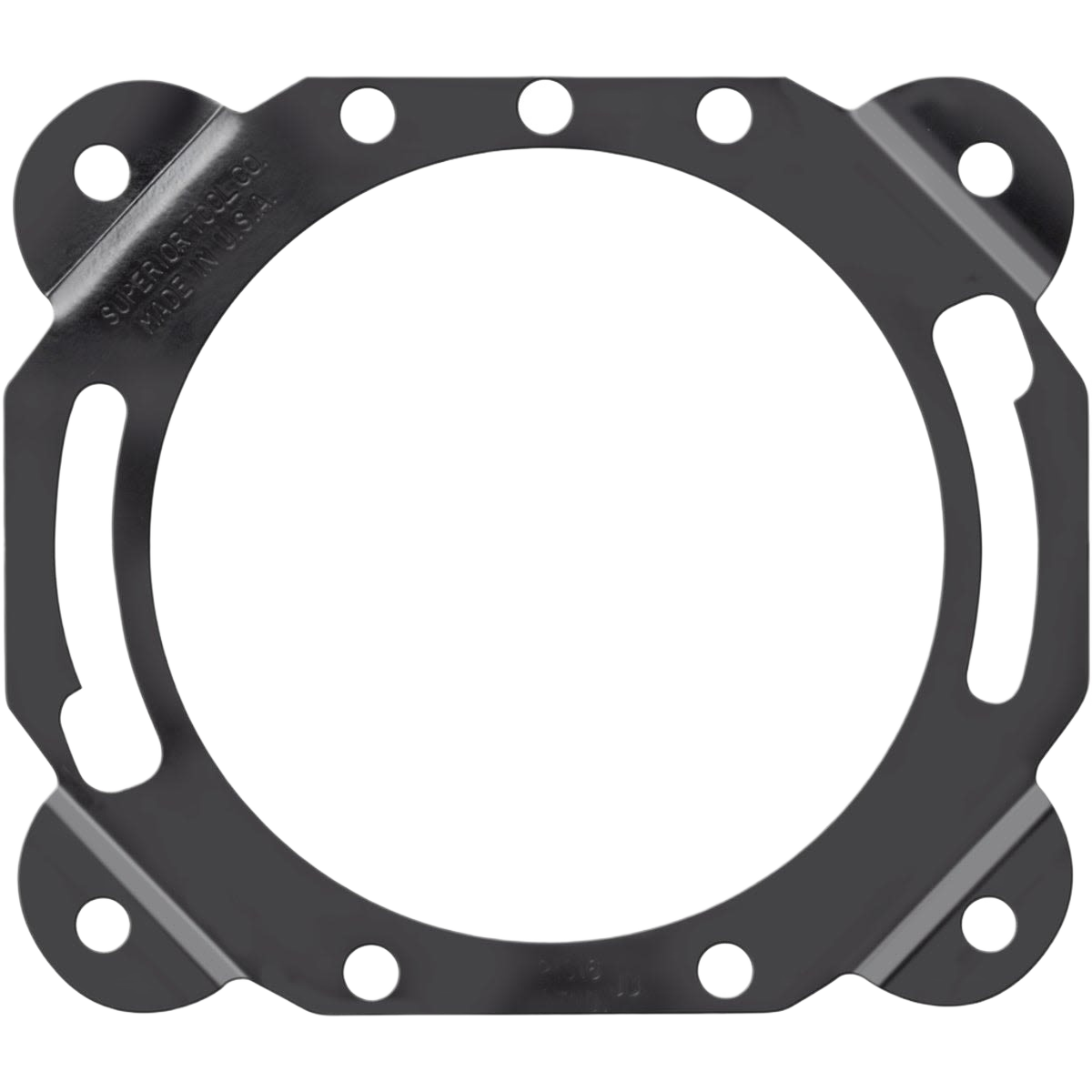 Black metal toilet flange ring with multiple mounting holes for plumbing and home improvement use
