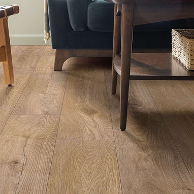 Vinyl flooring with natural wood grain texture in warm brown tones, ideal for home improvement and flooring projects