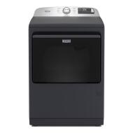Dark gray top load gas dryer with digital controls and large glass door in Dryers and Appliances collections