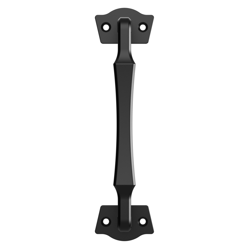 Black rustic modern gate pull with WeatherGuard finish for durable hardware in home and gate improvement projects