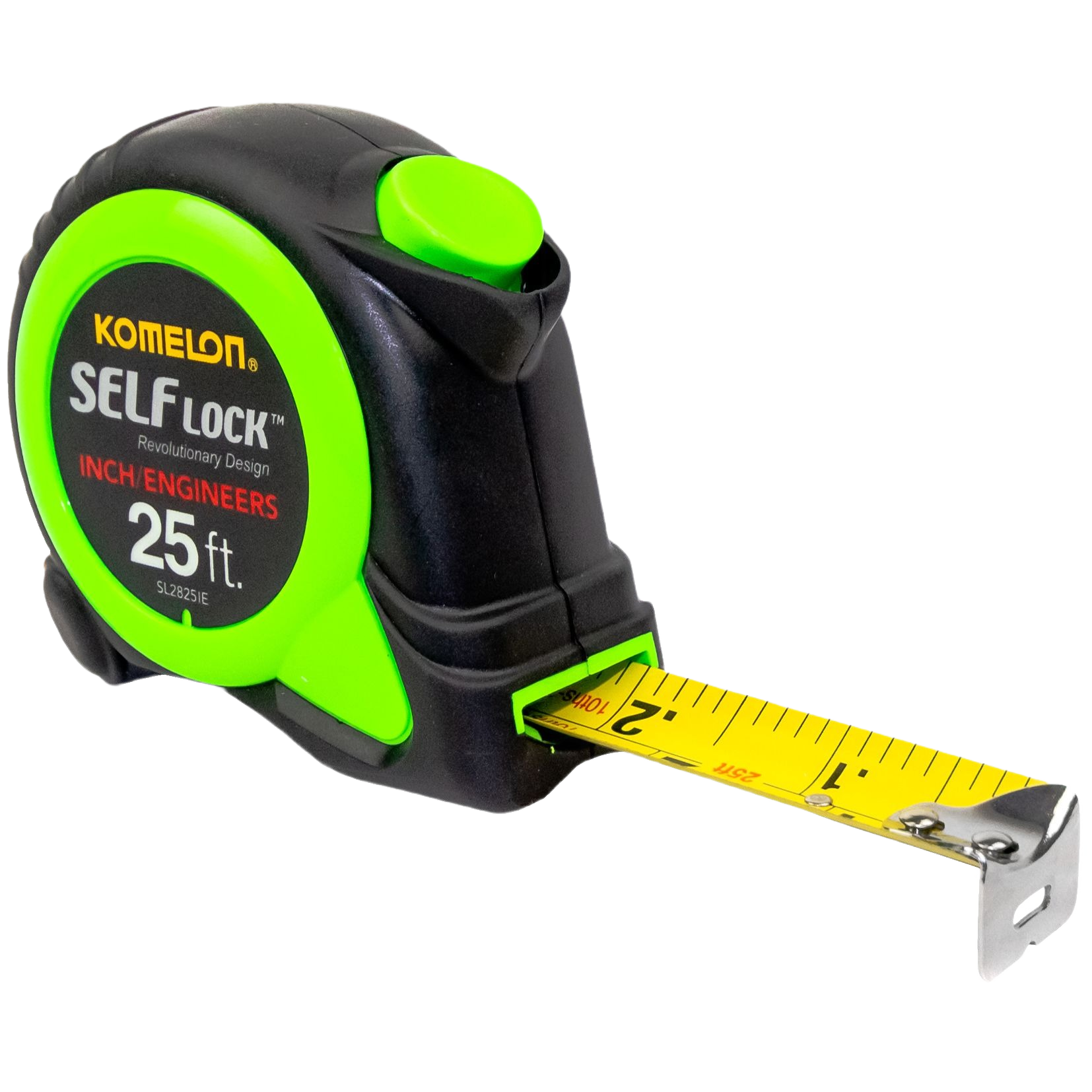 Black and green 25-foot measuring tape with nylon-coated blade and precision markings for woodworking hand tools and measuring tools