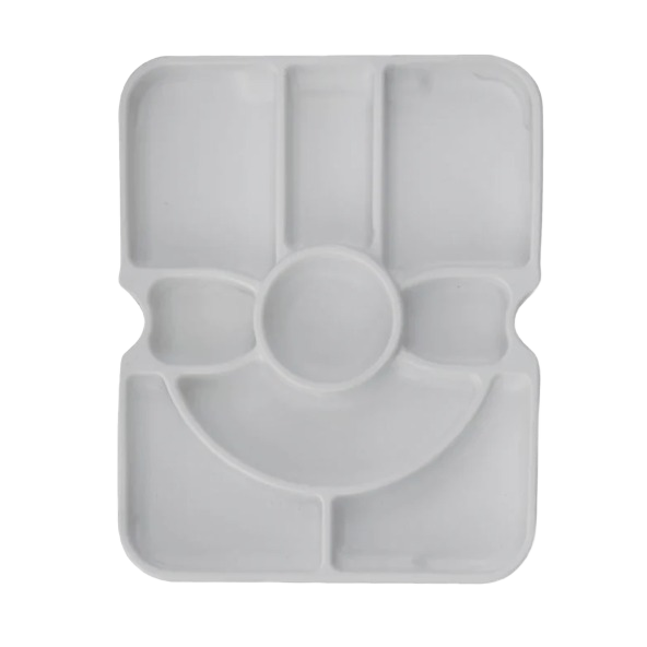 White segmented tray insert designed for organizing charcuterie, veggies, and kitchen storage essentials