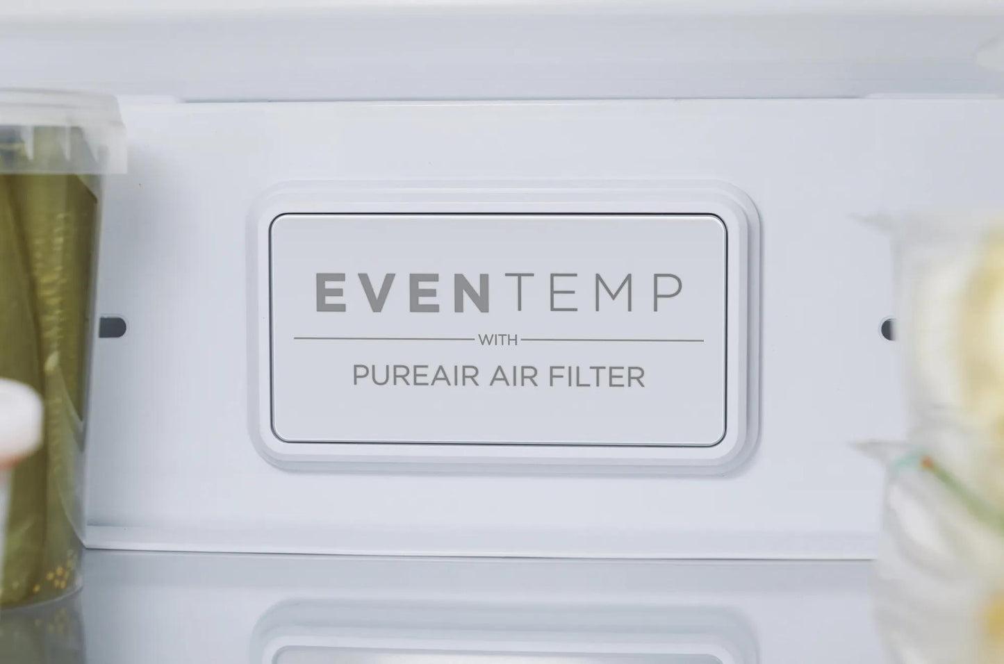 Close-up of even temperature control panel with PureAir air filter inside refrigerator interior compartment