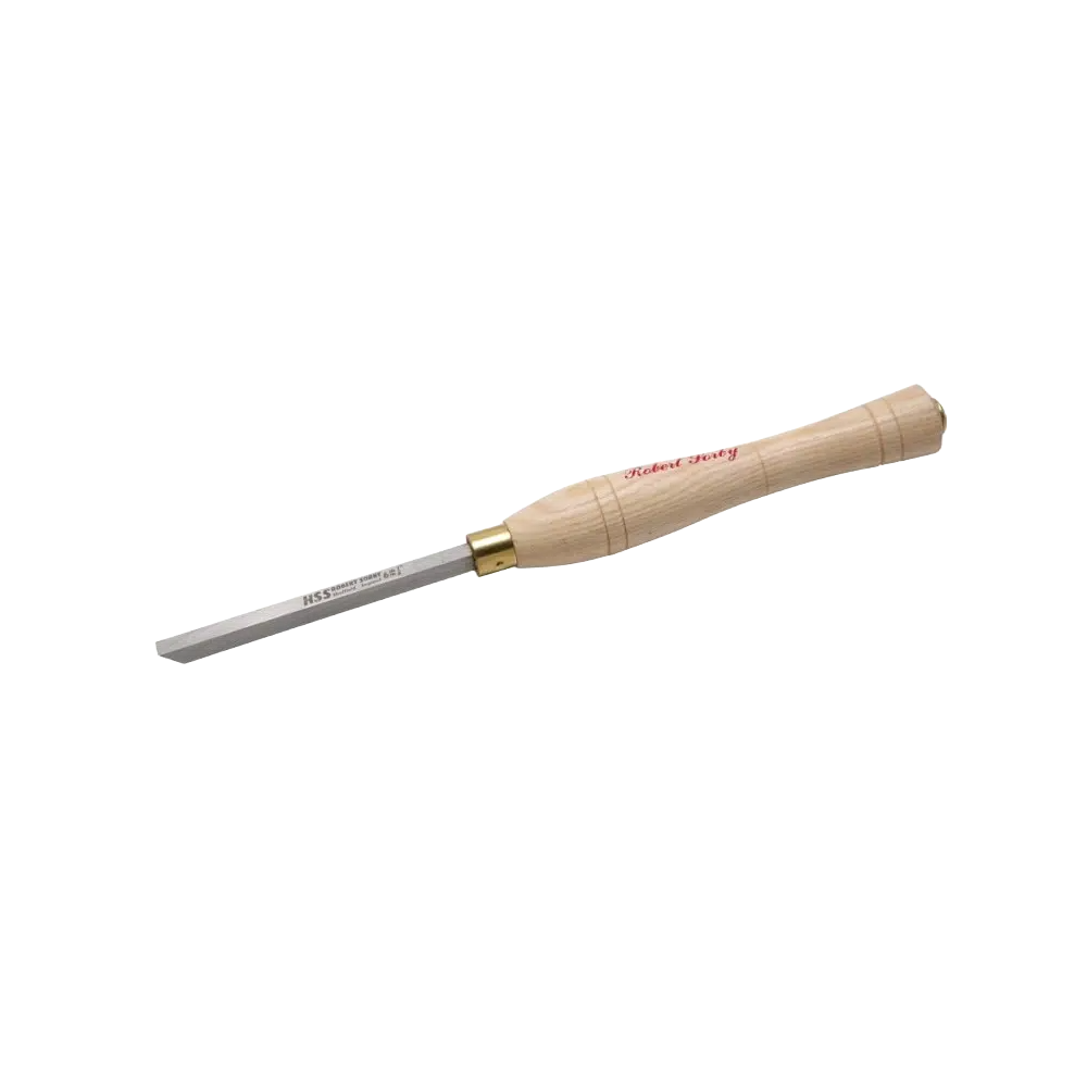 Woodworking micro bedan tool with wooden handle and steel blade for precision detailing in home improvement projects
