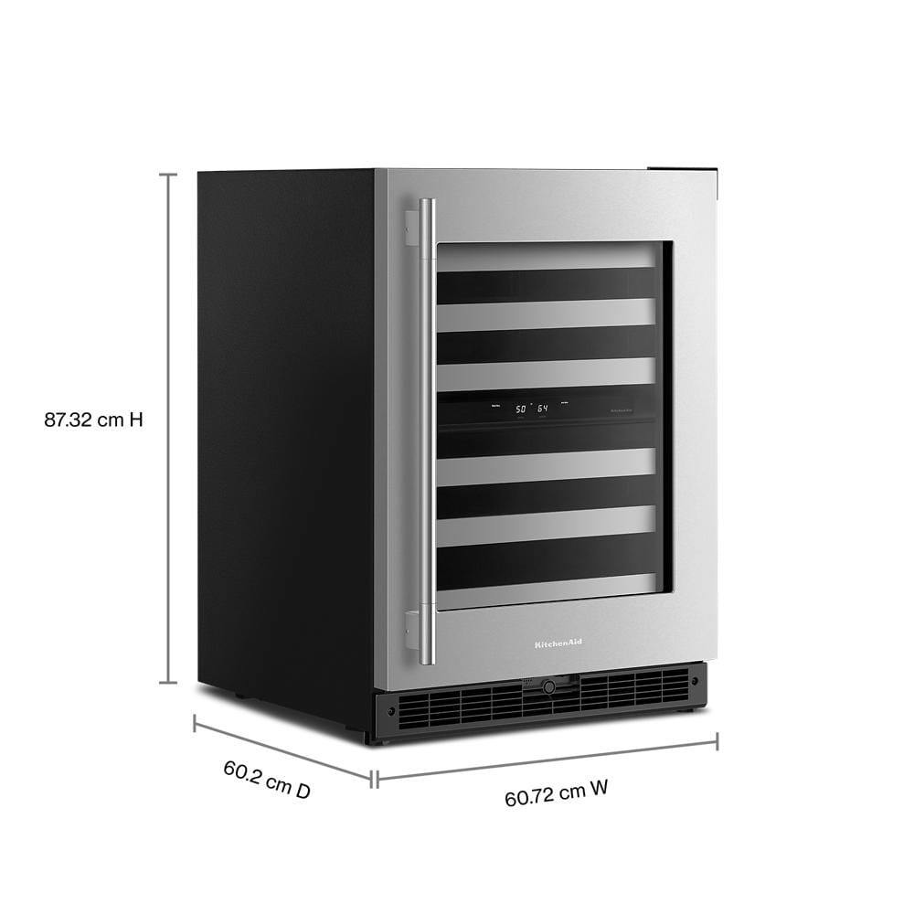 24-Inch Undercounter Wine Cellar with Right Door Swing and 46-Bottle Capacity with Full-Extension Metal-Front Racks in Stainless Steel