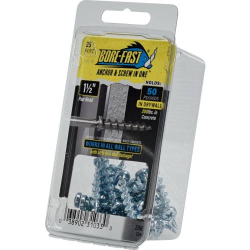1-1/2 inch zinc screw anchors with pan-head screws for drywall and concrete, fasteners in hardware and building materials collections