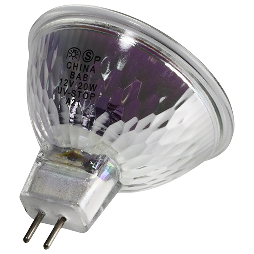 Clear halogen MR16 bi-pin light bulb with faceted reflective surface for lighting and electrical use under $50 collection