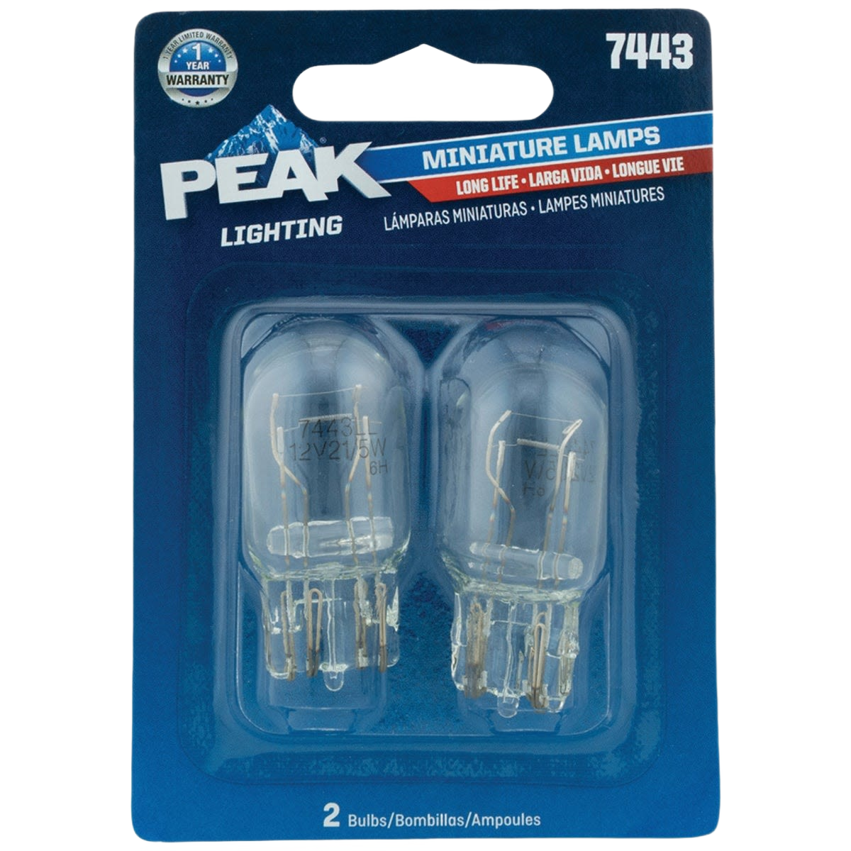 Two clear miniature automotive light bulbs in sealed blue packaging for tools and home improvement use