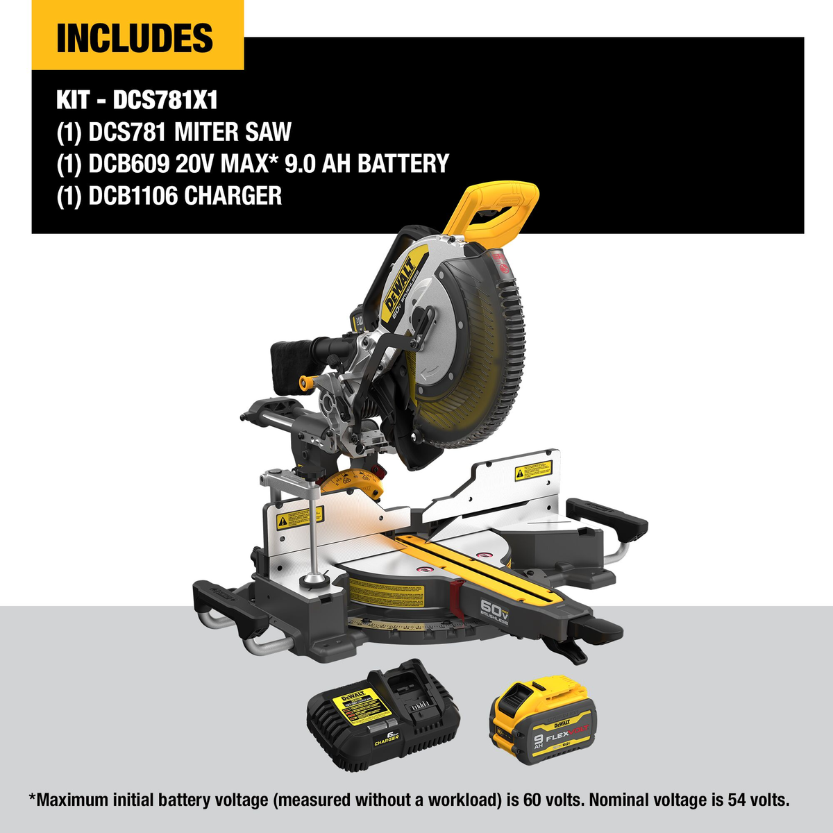 DEWALT 60V MAX* 12" Brushless Cordless Double-Bevel Sliding Miter Saw Kit