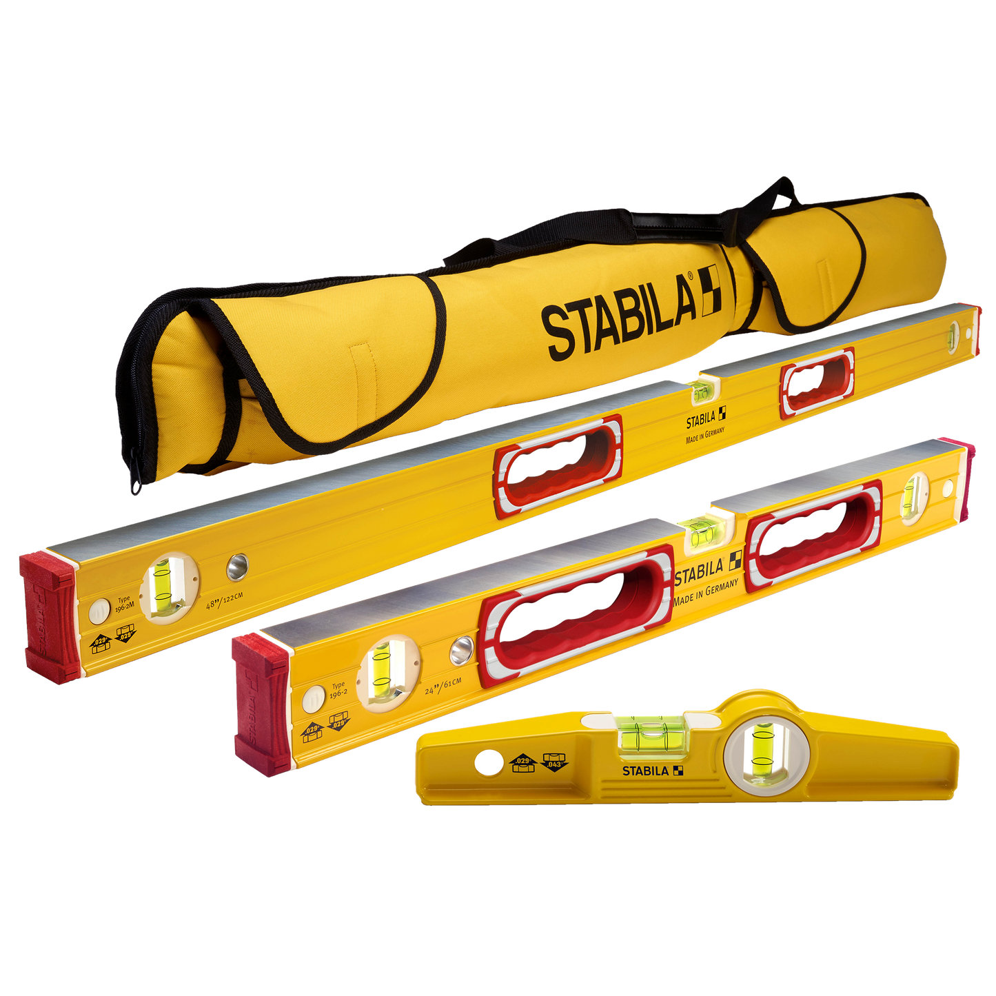 Stabila Type 196 Classic 3-Pc. Spirit Level Set w/Carrying Case