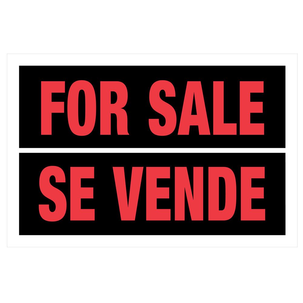 Red and white bilingual sign displaying "For Sale" and "Se Vende" for home improvement and hardware use under $50 collections