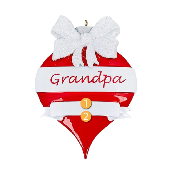 Red teardrop ornament with white sparkling bow and "Grandpa" scripted in red from Christmas Ornaments & Tree Decorations collection