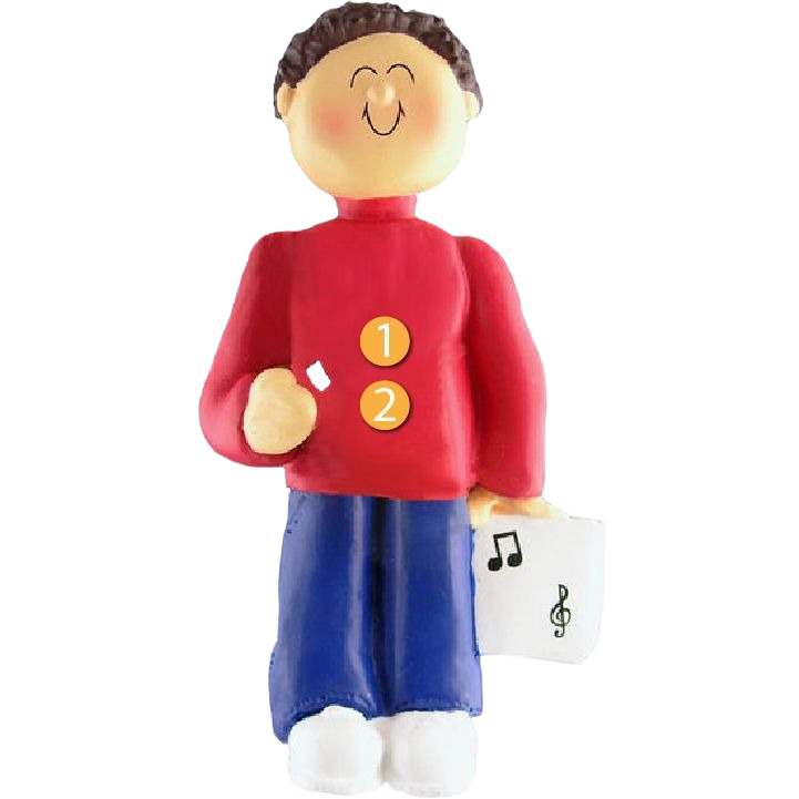 Brunette male musician figurine holding sheet music for Christmas Ornaments & Tree Decorations under $50 collection