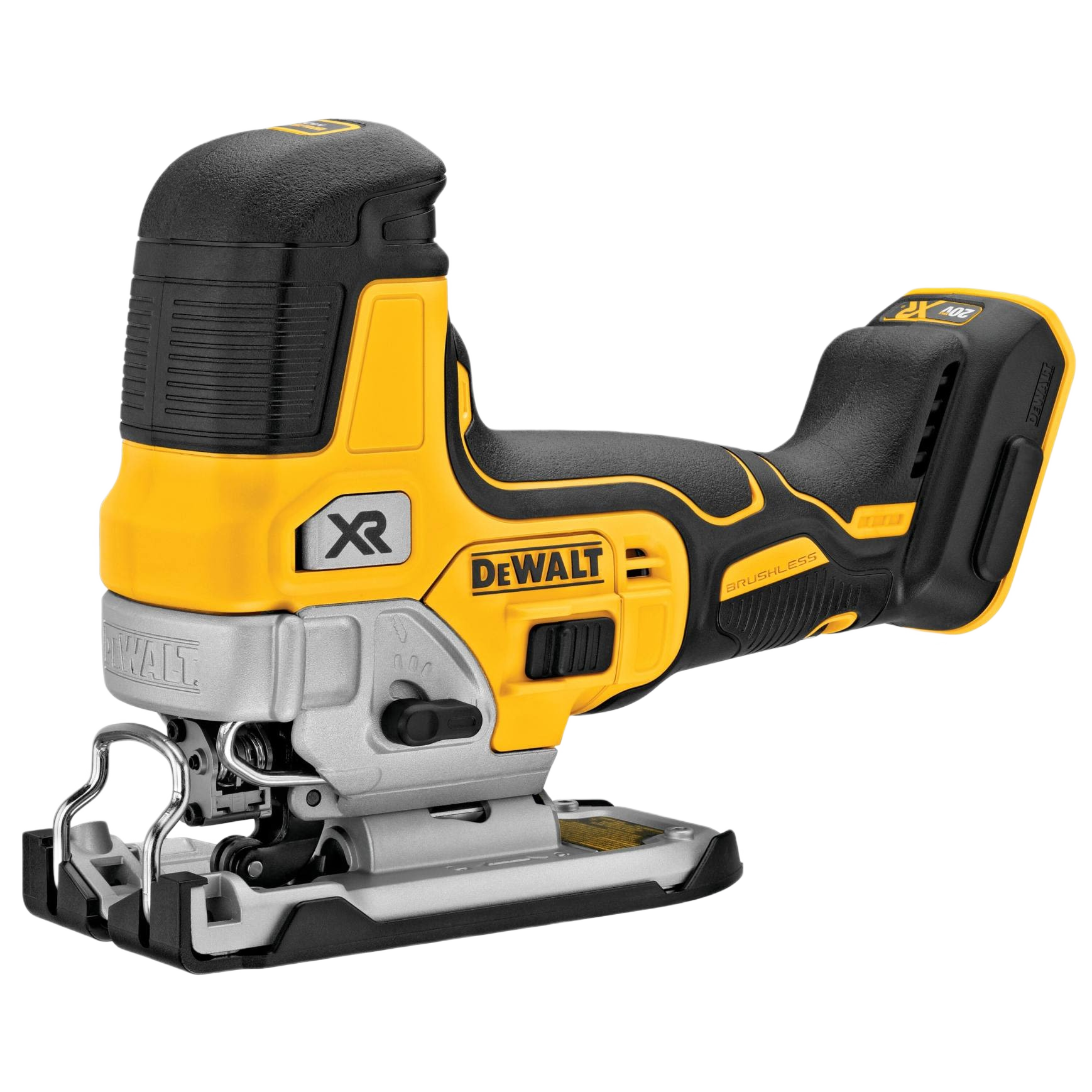 Yellow and black cordless barrel grip jigsaw with brushless motor for precision cutting in tools and home improvement tasks