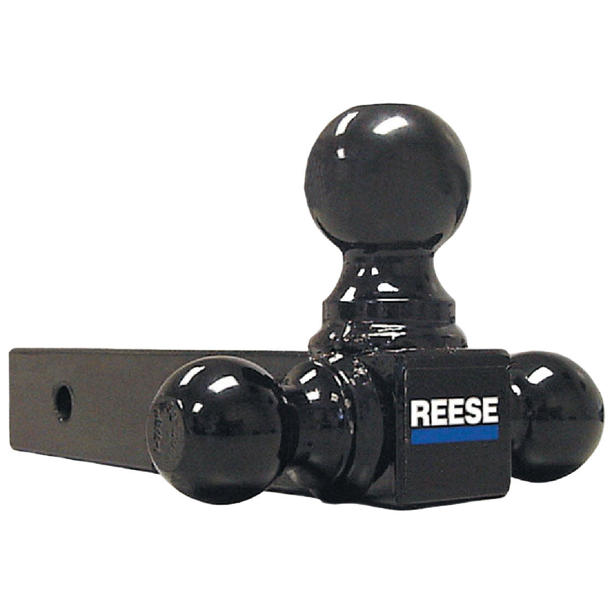 Black steel multiple hitch ball mount with three tow balls for trailers and automotive towing accessories