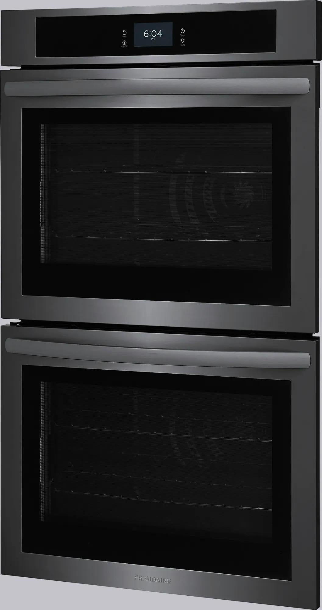 Double electric wall oven in black stainless steel with digital touch display and fan convection, part of Kitchen & Kitchenware collection