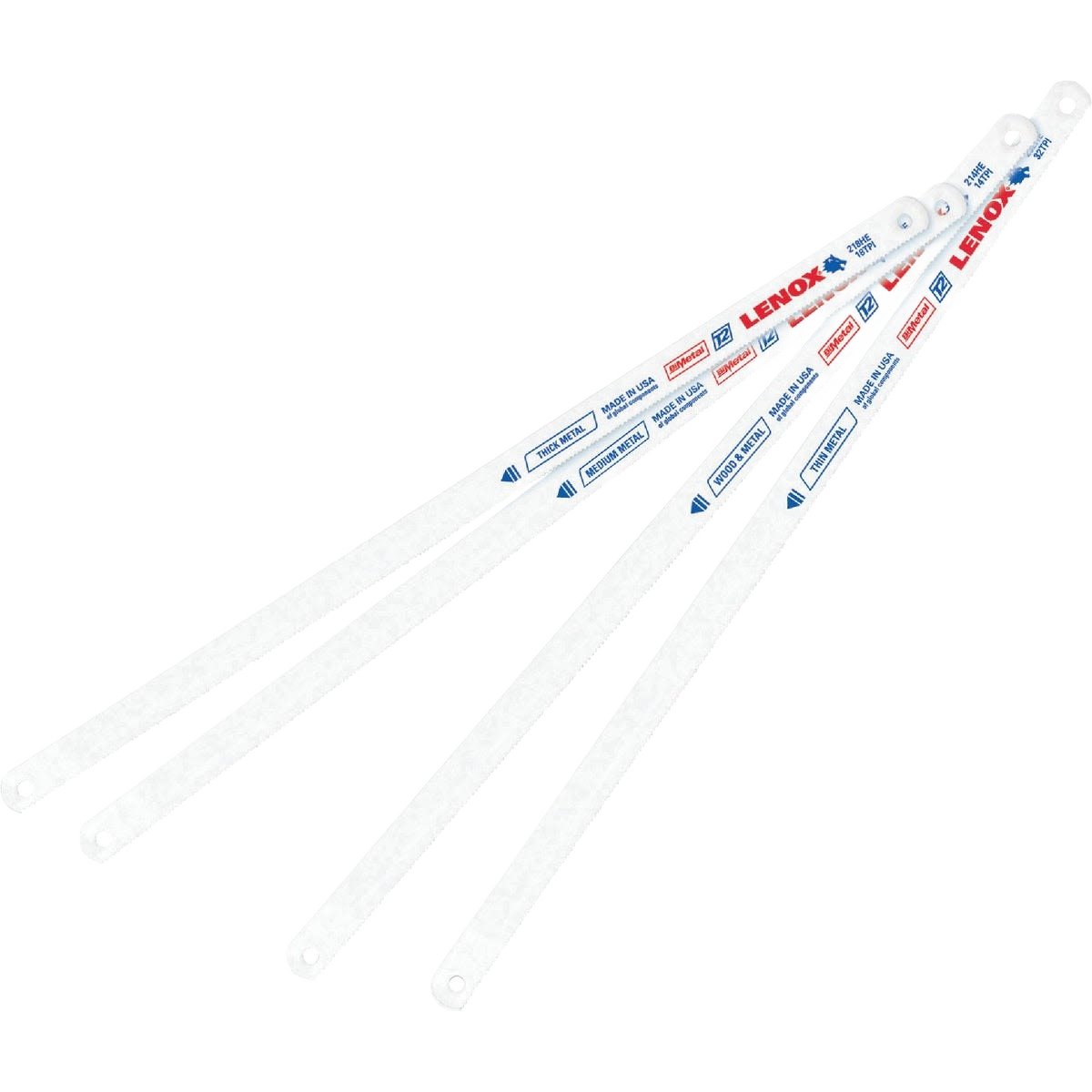 Set of three white bi-metal saw blades with precision teeth for cutting in tools and home improvement tasks