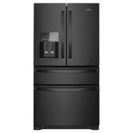 36-inch wide matte black French door refrigerator with bottom freezer and exterior water dispenser in appliances collection
