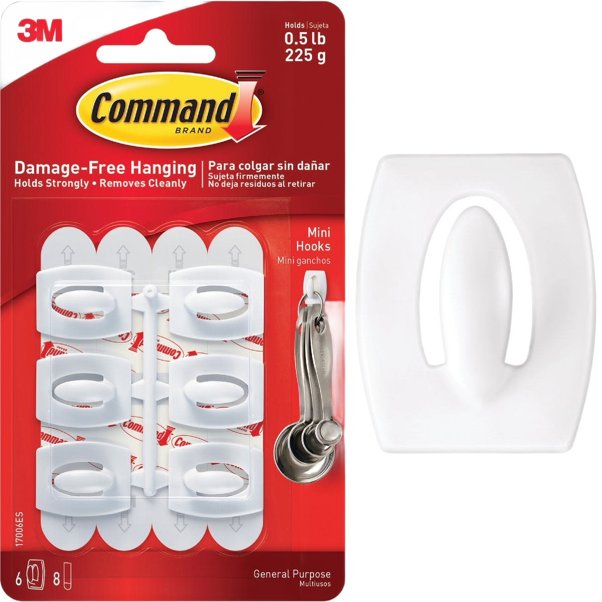 Set of six small white adhesive hooks for damage-free hanging in hardware and fasteners under $50 collection
