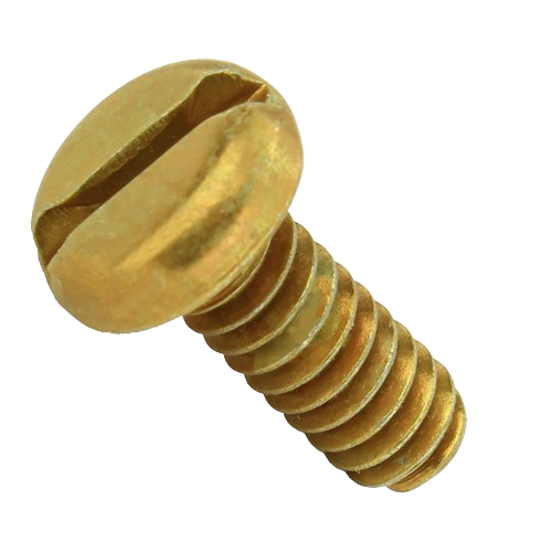 Close-up of a brass screw with slotted head for John Deere parts and hardware in Home Improvement collections