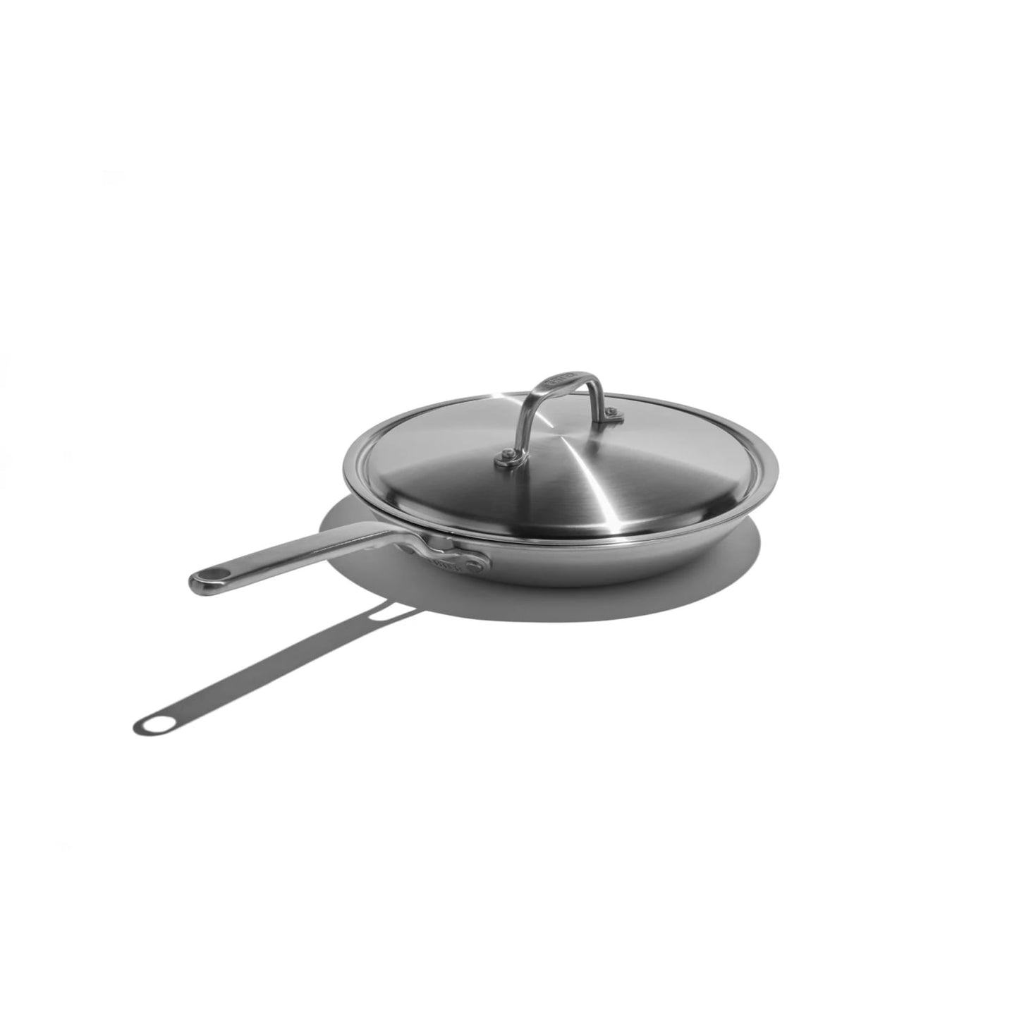 Stainless steel fully clad fry pan with lid and long handle for even cooking in kitchenware collections