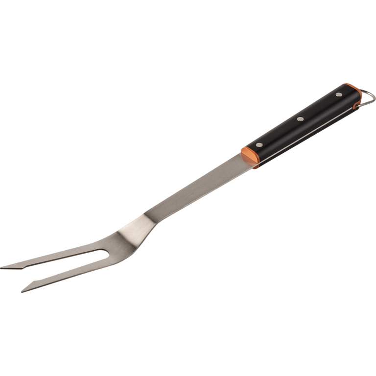 Stainless steel BBQ fork with black handle for grilling tools and outdoor living kitchenware collections