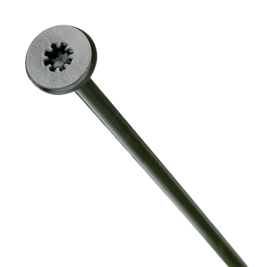 Close-up of a black Phillips pan-head screw anchor designed for home improvement and fastening tasks.