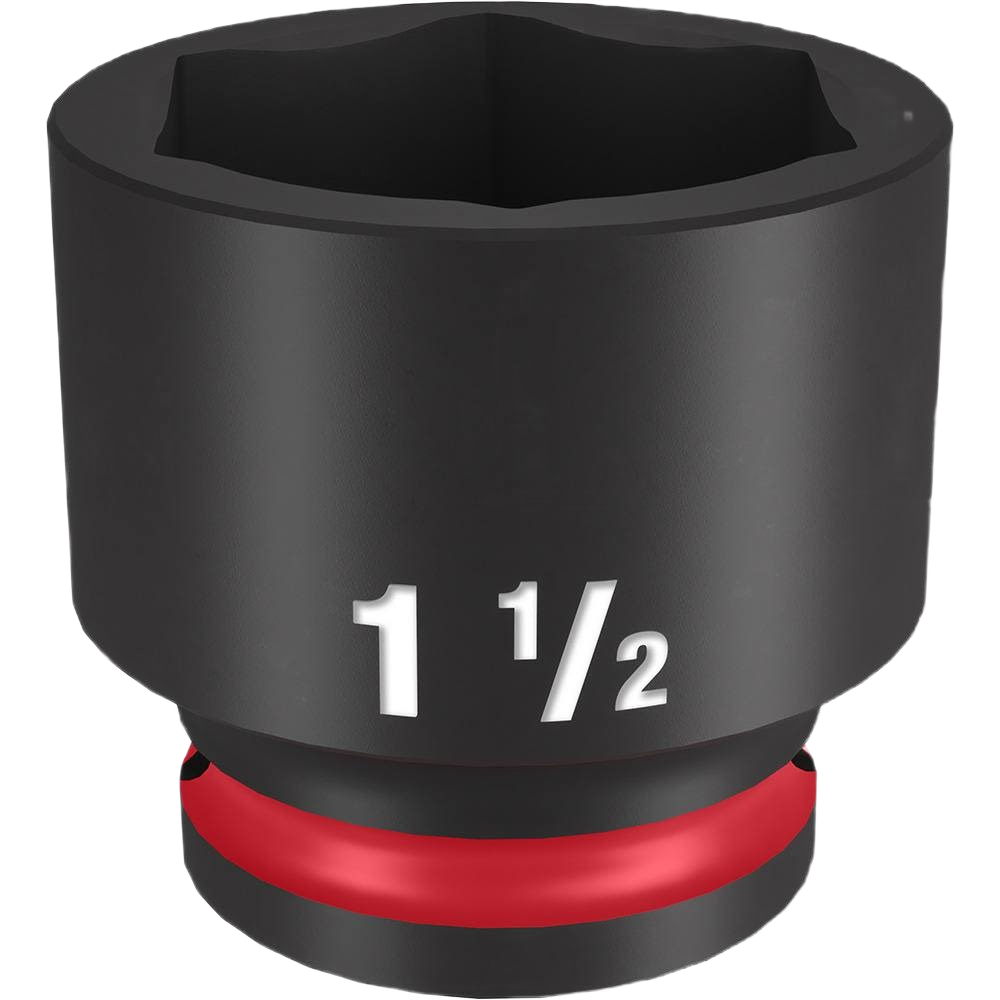 Heavy-duty 1 1/2 inch standard socket with red collar, part of Milwaukee hand tools and woodworking tool collections