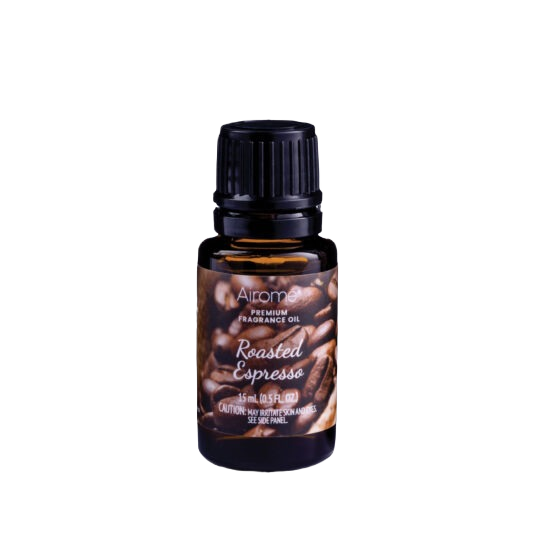 Small amber glass bottle of roasted espresso fragrance oil for home decor and under $25 collection