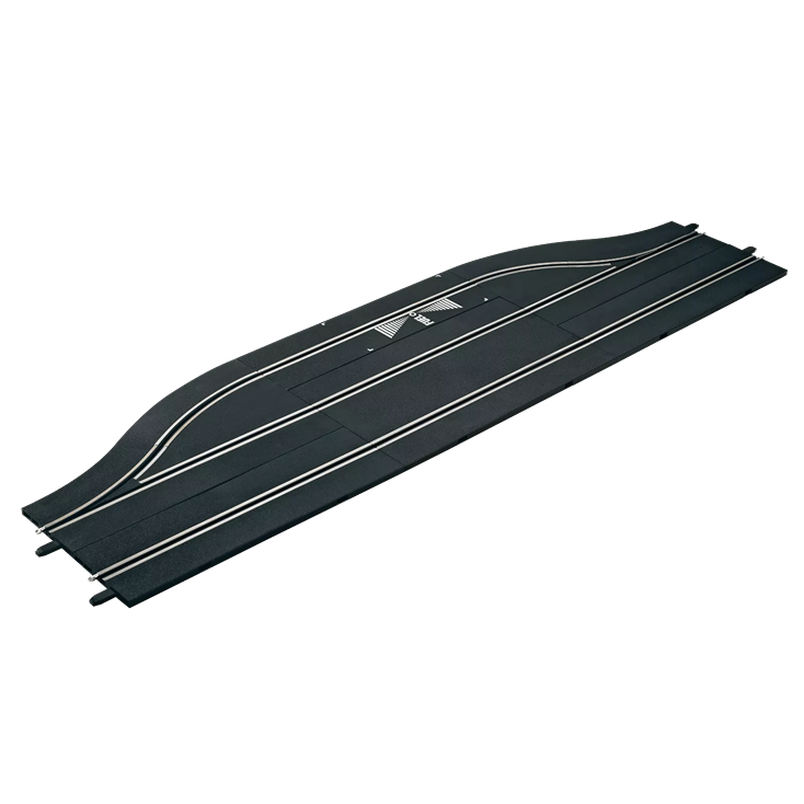 Black plastic slot car pit lane track section with white lane markings for DIGITAL 124 and DIGITAL 132 racing sets